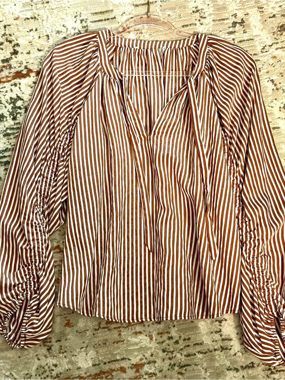 LOFT Rust and White Striped Peasant Blouse